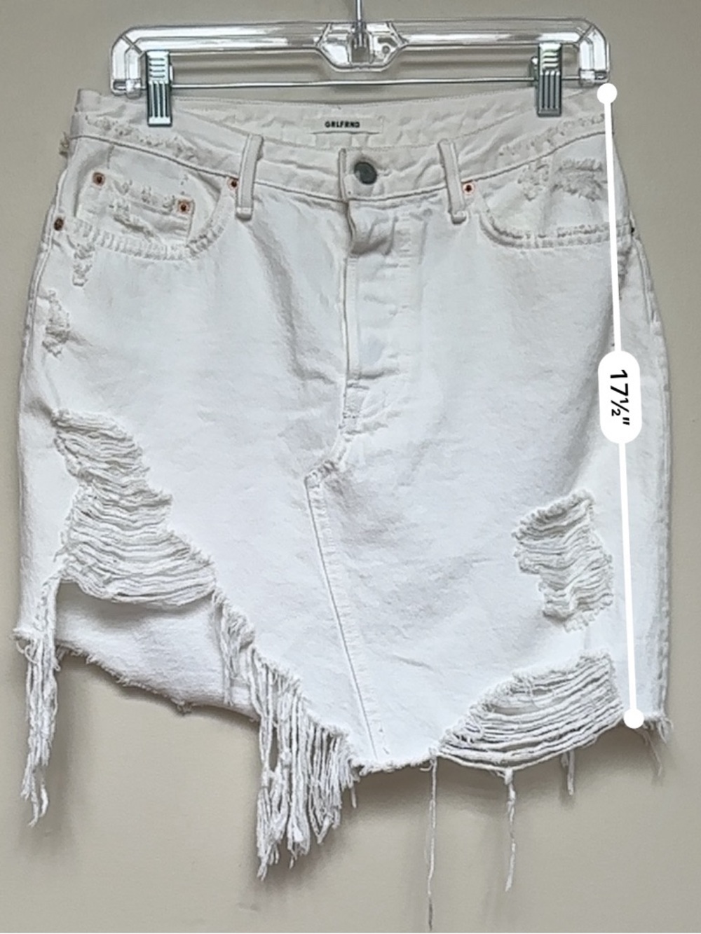 GRLFRND Rhoda Asymmetrical Distressed Denim Mini Skirt White Size 29 Revolve NWT - Picture 12 of 13